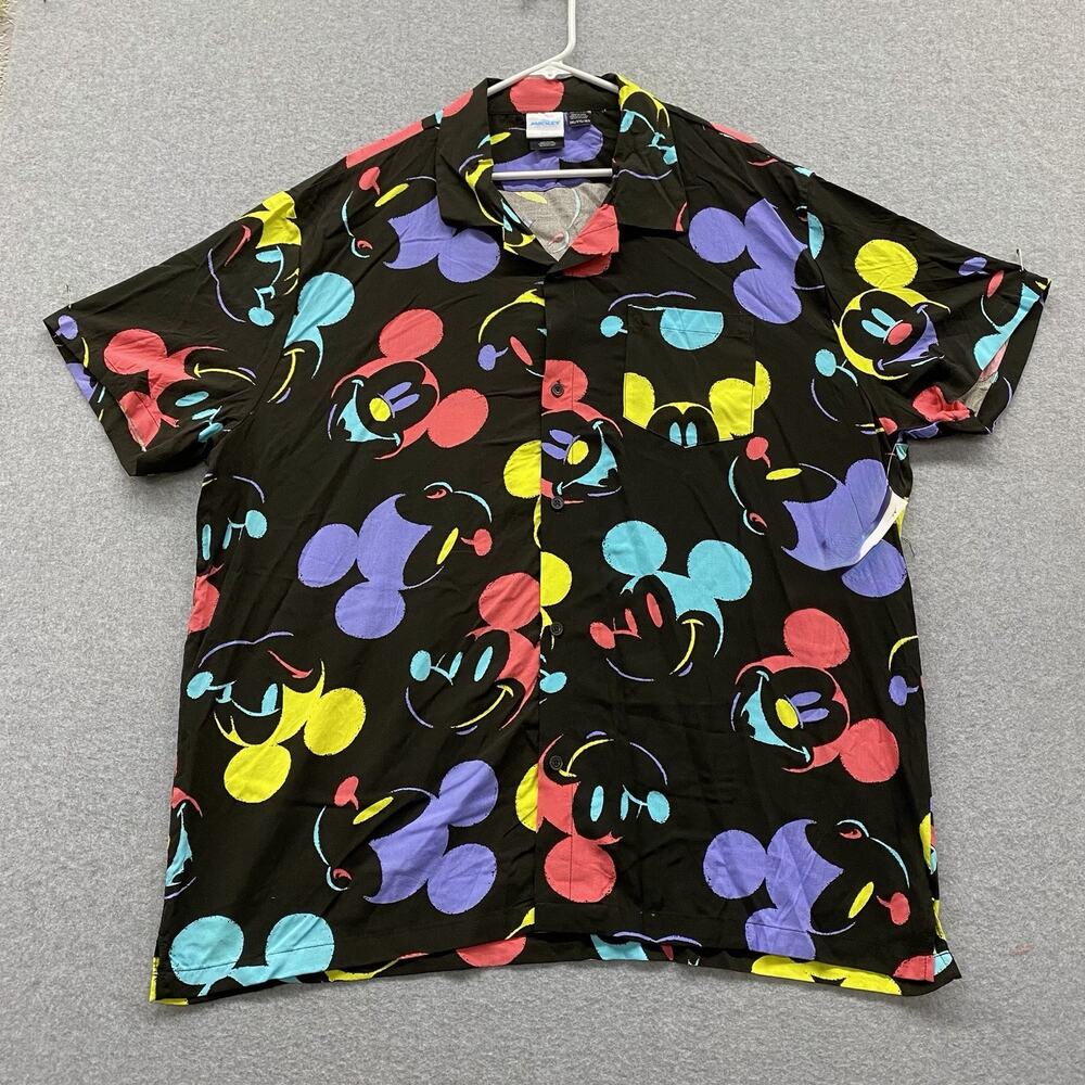 Disney Mickey Mouse All Over Print Button Up Camp Shirt Black 3XL Disneycore AOP